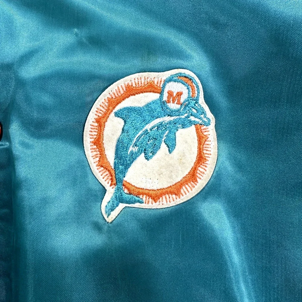 VTG 80s Chalk Line Miami Dolphins Jacket Mens Large Green Satin Bomber Football